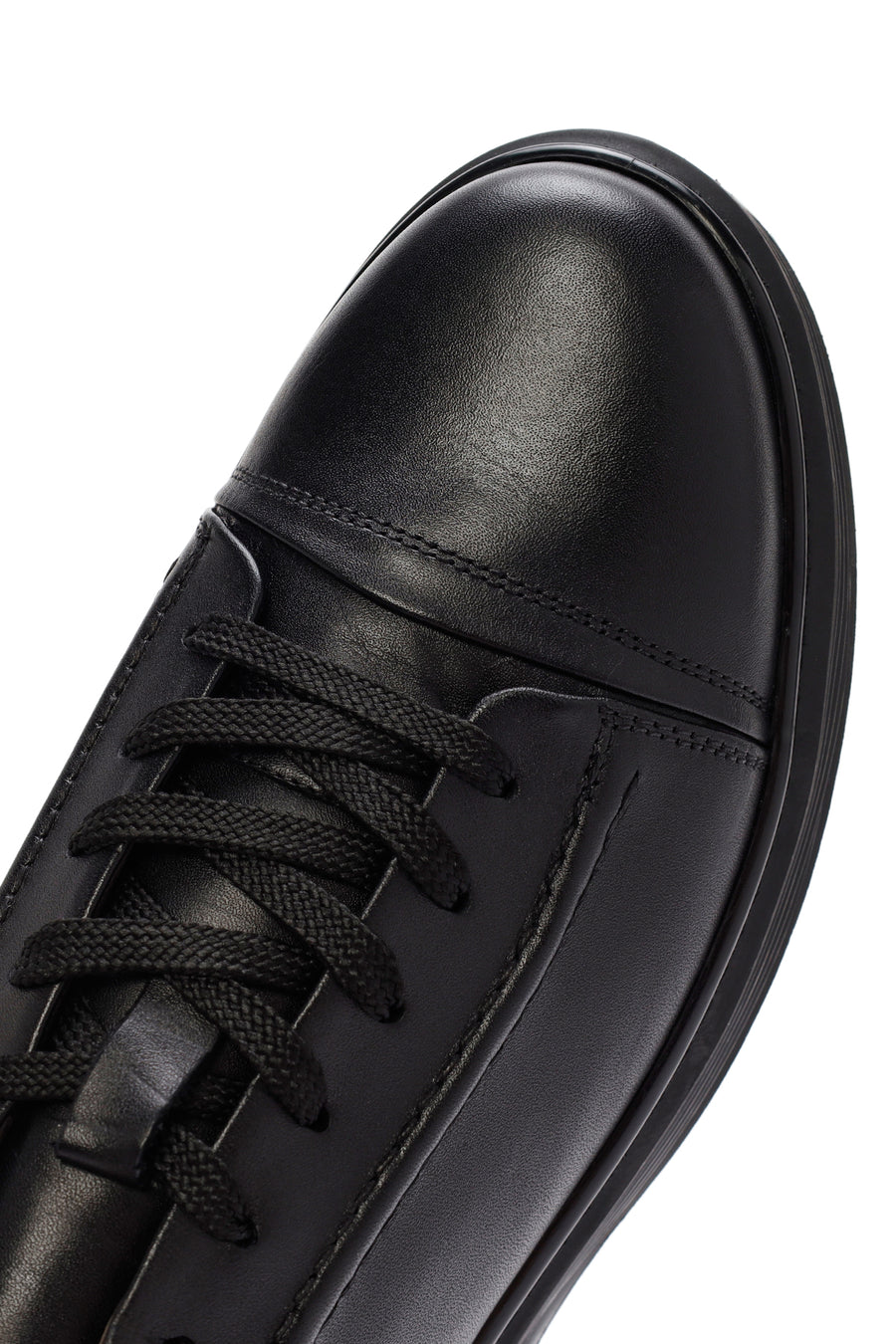 Erkek Siyah Kalın Tabanlı Bağcıklı Deri Sneaker