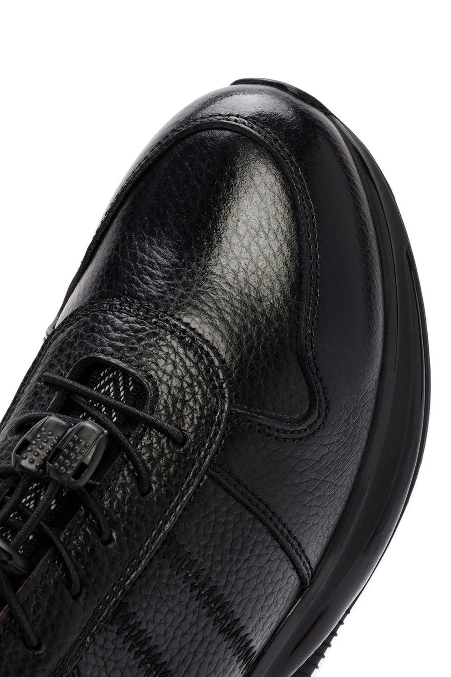 Erkek Siyah Bağcıklı Kalın Tabanlı Deri Sneaker