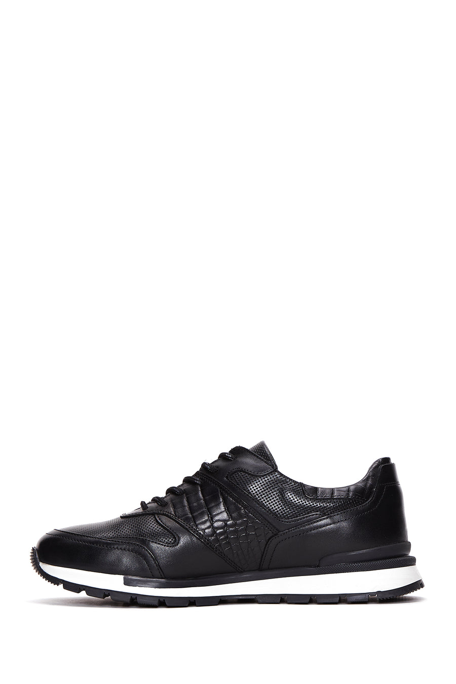 Men's Black Lace-Up Leather Casual Sneaker