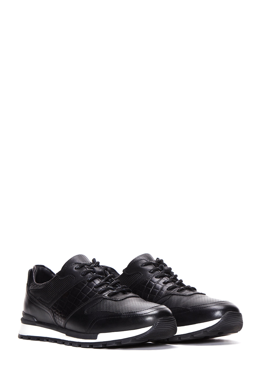 Men's Black Lace-Up Leather Casual Sneaker