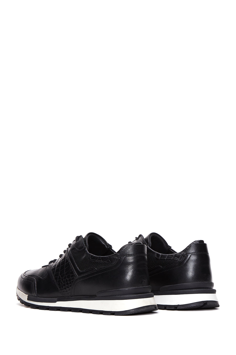 Men's Black Lace-Up Leather Casual Sneaker