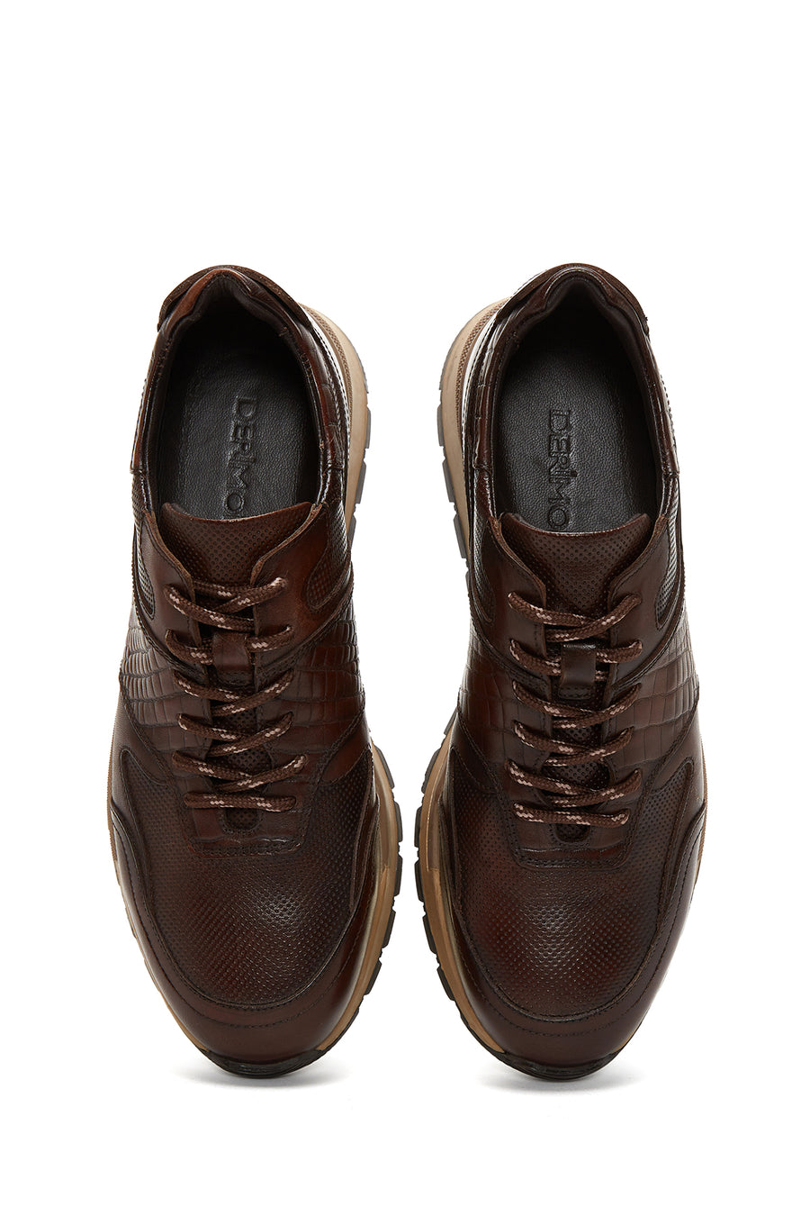Erkek Kahverengi Bağcıklı Deri Casual Sneaker