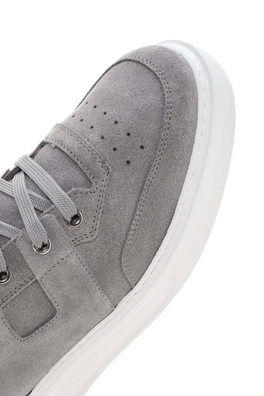 Erkek Gri Kalın Tabanlı Bağcıklı Süet Deri Sneaker