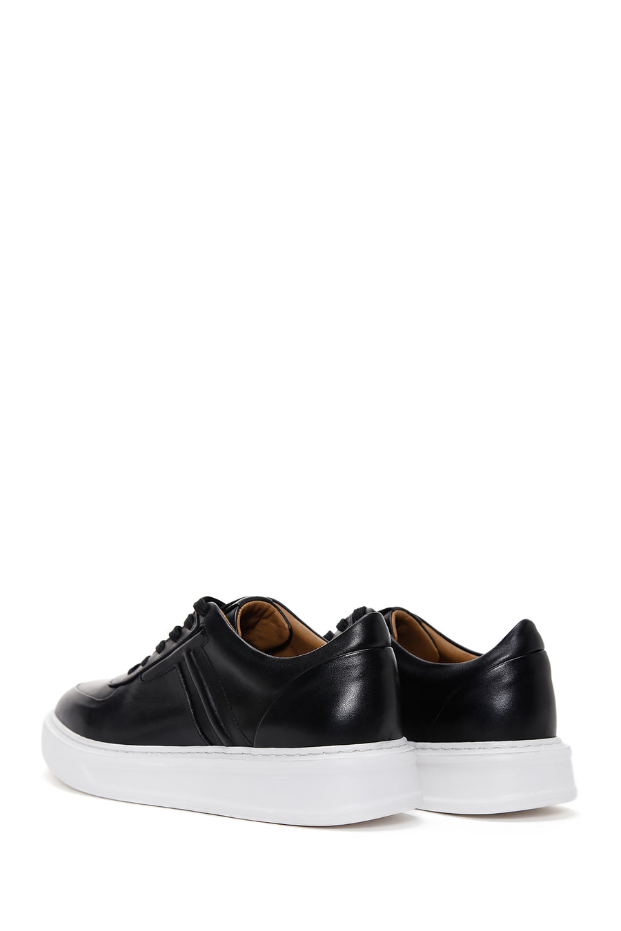 Erkek Siyah Bağcıklı Deri Sneaker