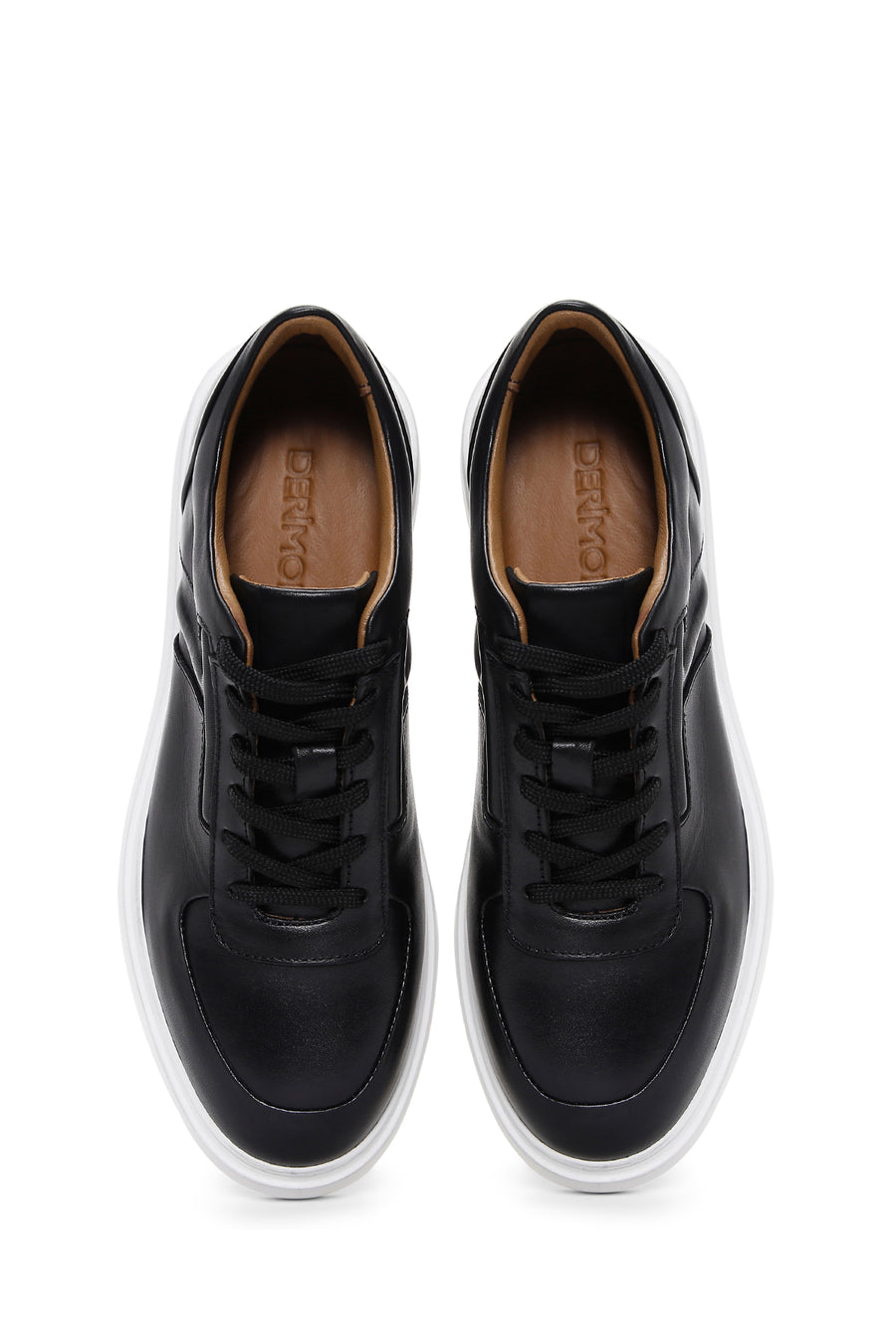 Erkek Siyah Bağcıklı Deri Sneaker