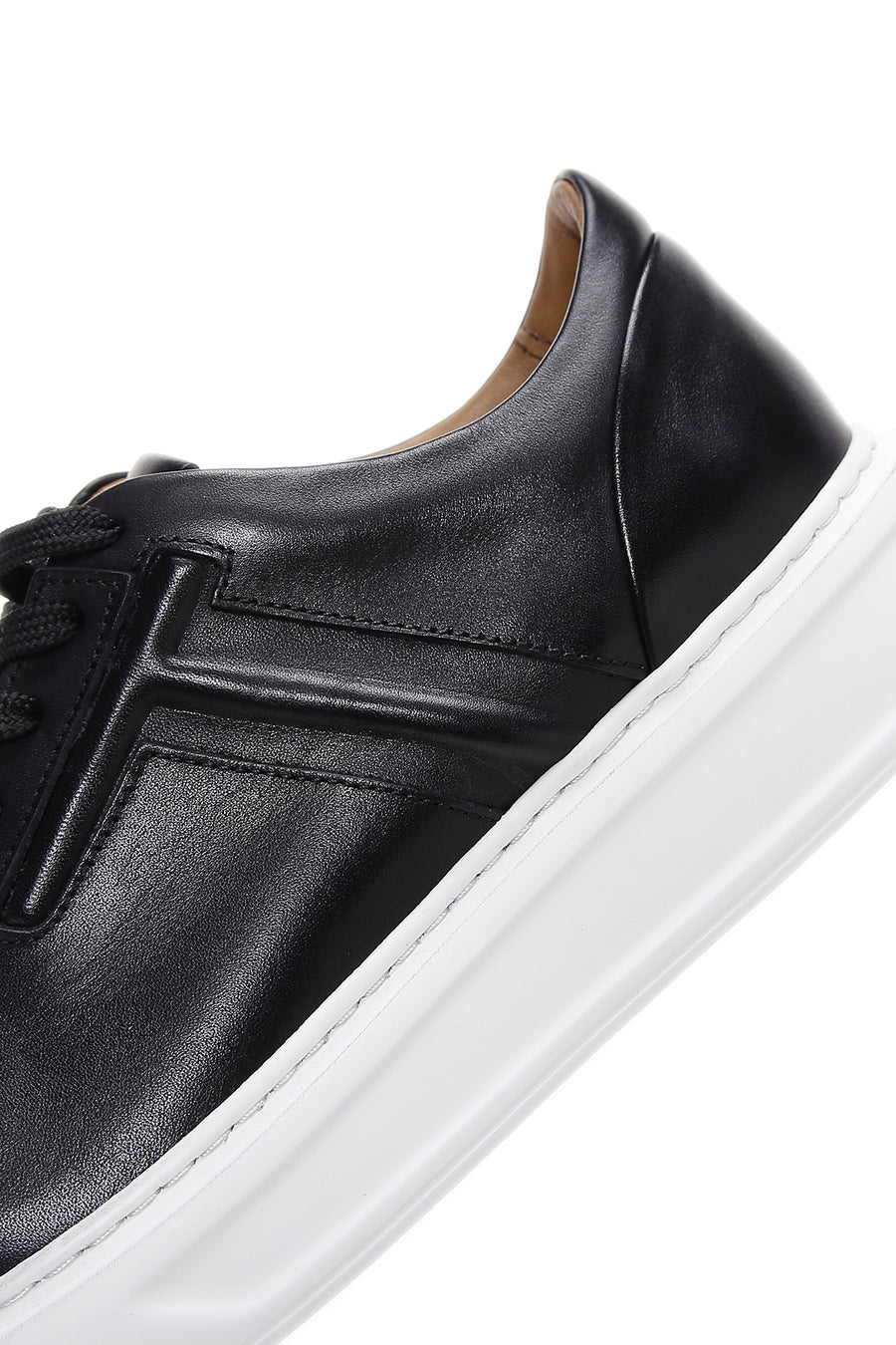 Erkek Siyah Bağcıklı Deri Sneaker