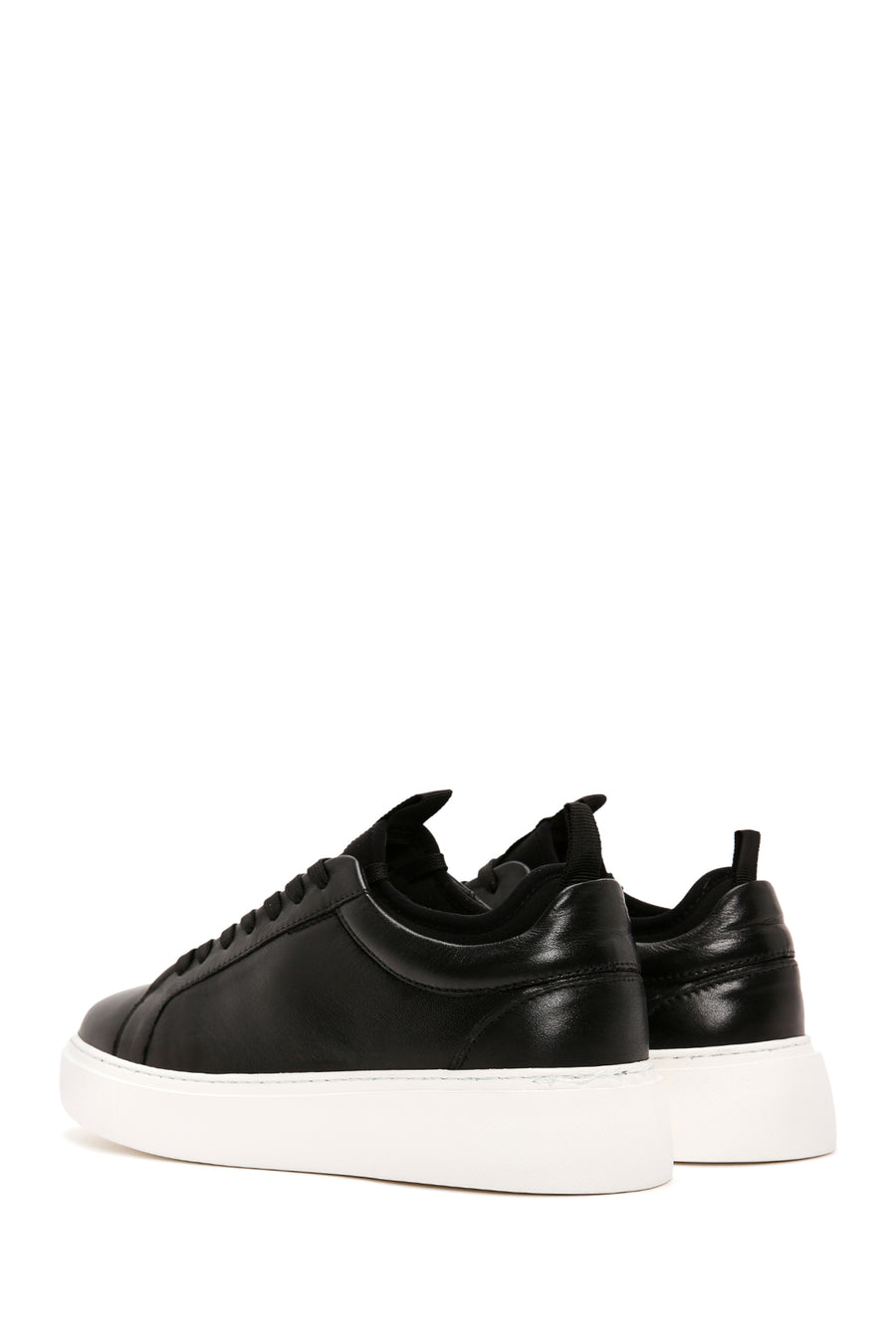 Erkek Siyah Bağcıklı Deri Sneaker