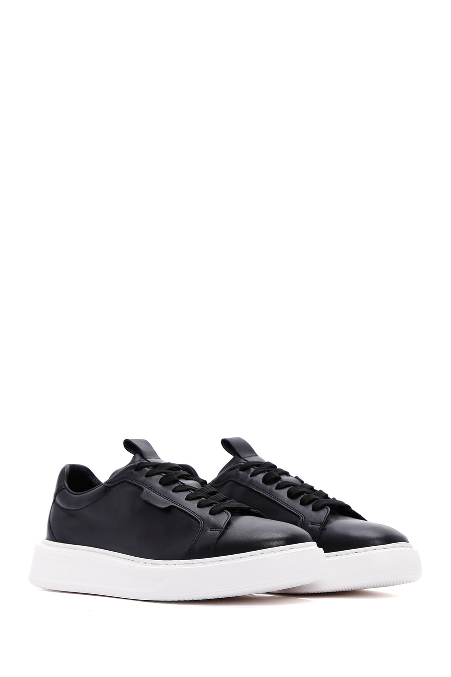 Erkek Siyah Bağcıklı Deri Sneaker