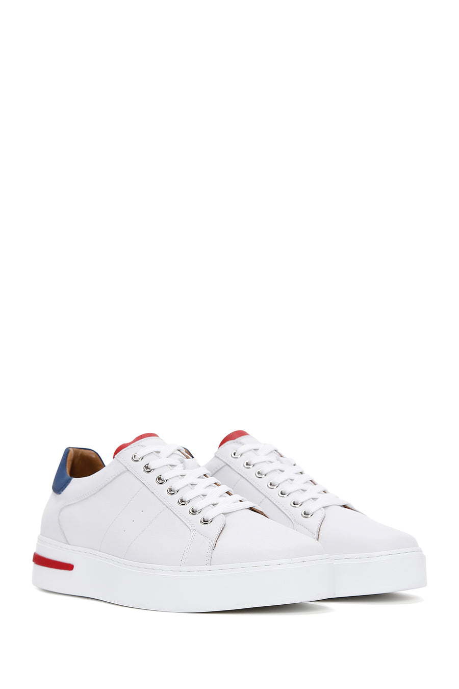 Erkek Beyaz Bağcıklı Deri Sneaker