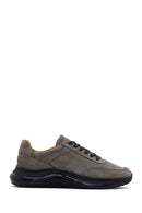 Men's Black Dark Gray Thick Soled Nubuck Leather Sneaker | Derimod