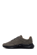 Men's Black Dark Gray Thick Soled Nubuck Leather Sneaker | Derimod