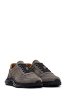 Men's Black Dark Gray Thick Soled Nubuck Leather Sneaker | Derimod