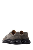Men's Black Dark Gray Thick Soled Nubuck Leather Sneaker | Derimod