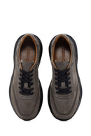 Men's Black Dark Gray Thick Soled Nubuck Leather Sneaker | Derimod
