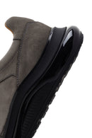 Men's Black Dark Gray Thick Soled Nubuck Leather Sneaker | Derimod