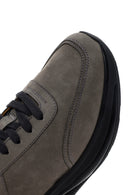 Men's Black Dark Gray Thick Soled Nubuck Leather Sneaker | Derimod