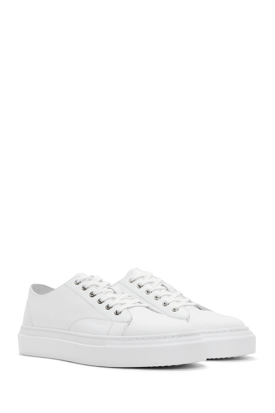 Men's White Lace-up Leather Sneaker
