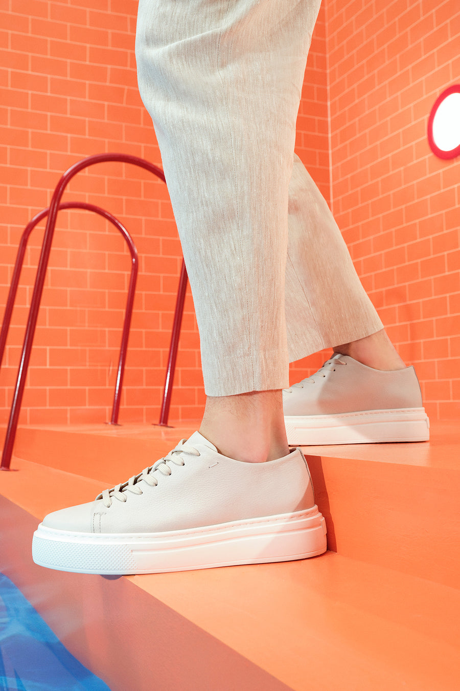 Men's White Thick Sole Lace Up Leather Sneaker 24SFD6118FT | Derimod