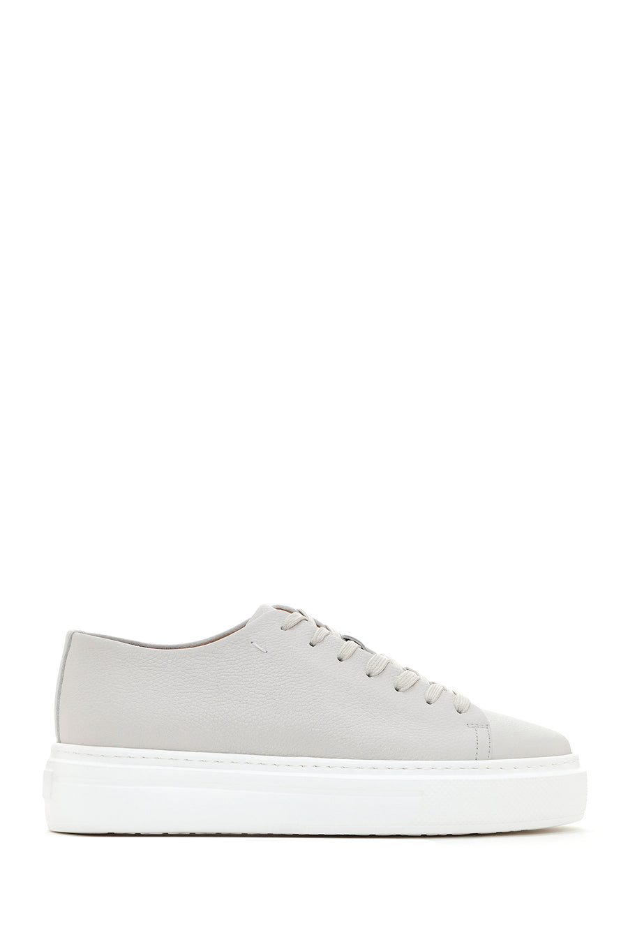 Men's White Thick Sole Lace Up Leather Sneaker