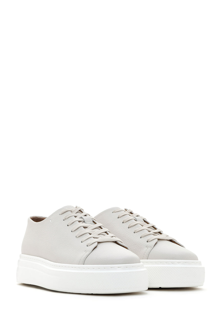 Men's White Thick Sole Lace Up Leather Sneaker