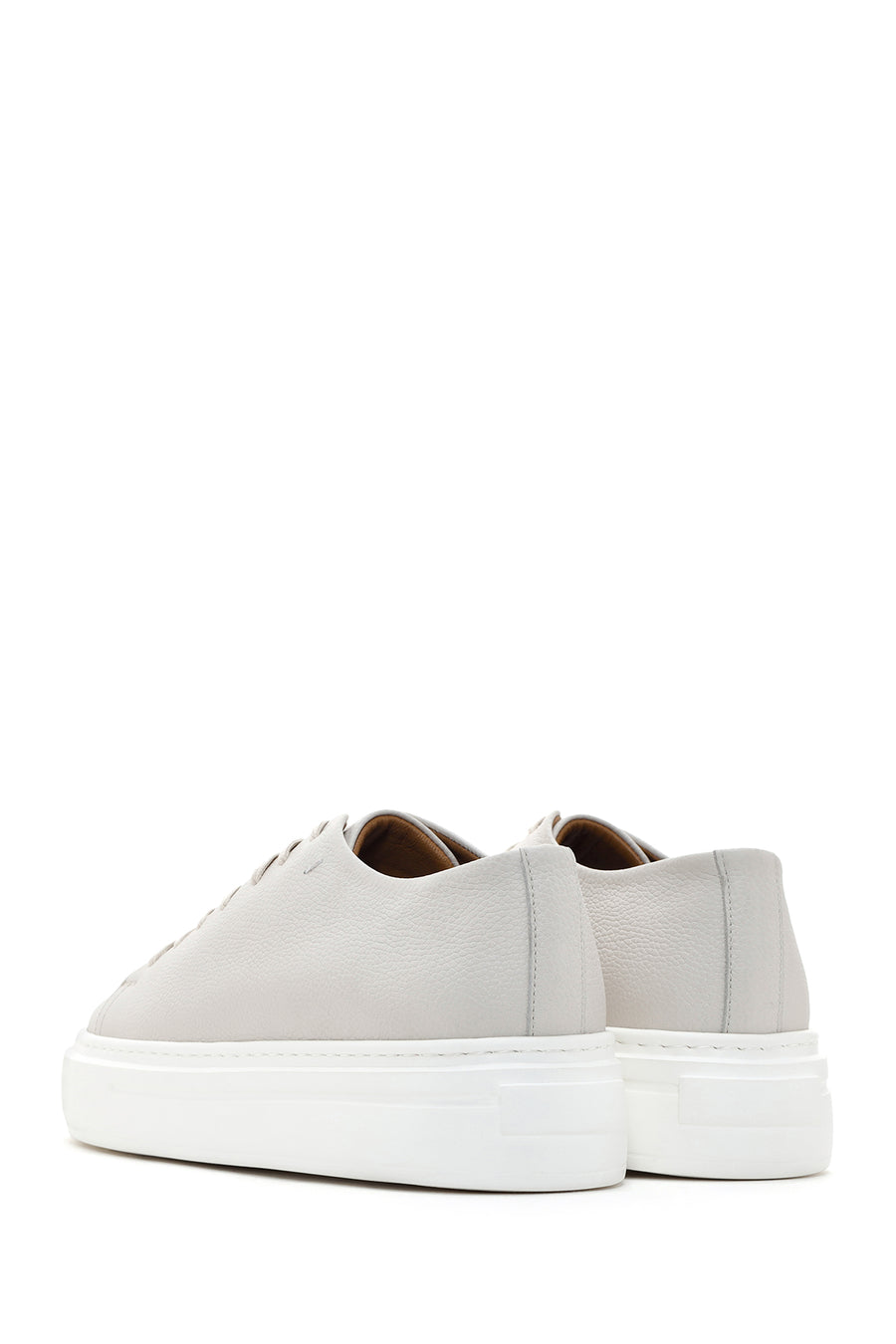 Men's White Thick Sole Lace Up Leather Sneaker
