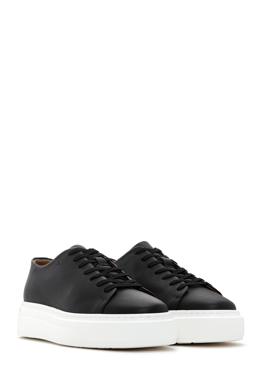 Men's Black Thick Sole Lace Up Leather Sneaker