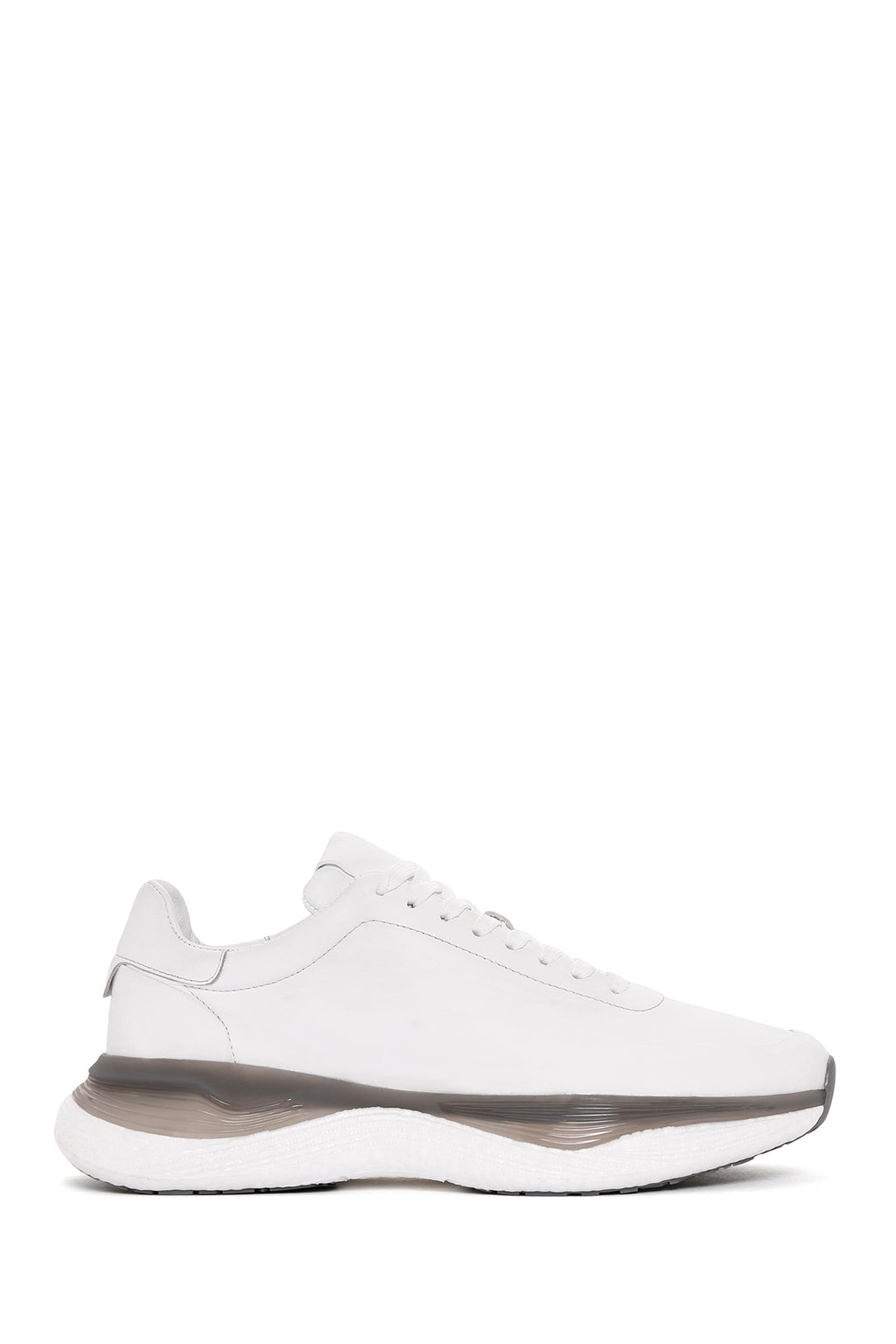 Erkek Beyaz Bağcıklı Kalın Tabanlı Deri Sneaker