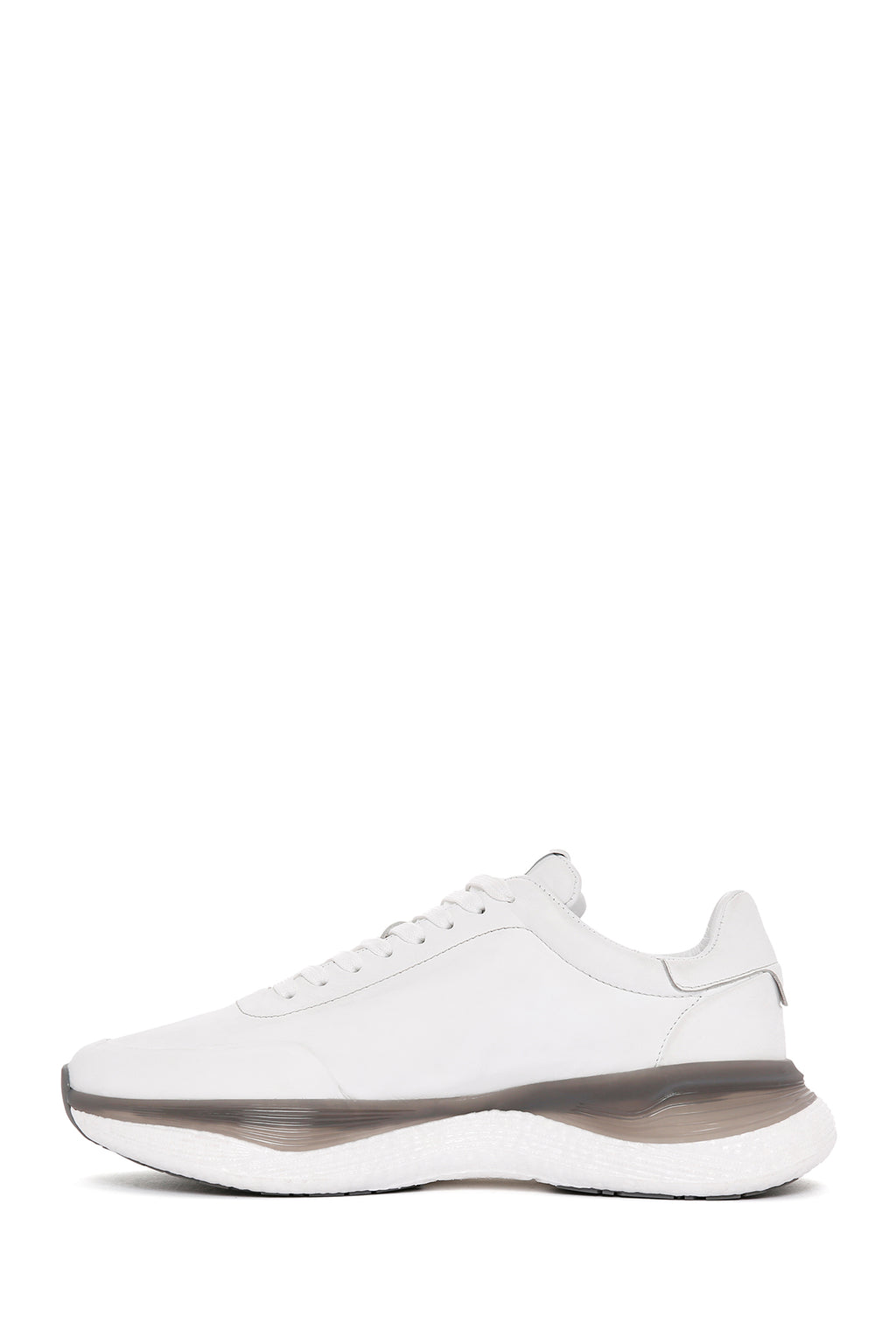 Erkek Beyaz Bağcıklı Kalın Tabanlı Deri Sneaker