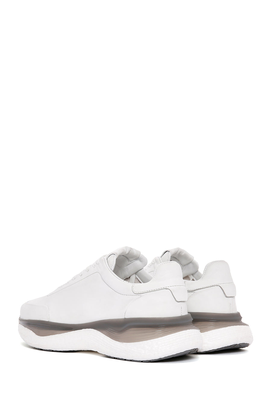 Men's White Lace-up Thick-Sole Leather Sneaker