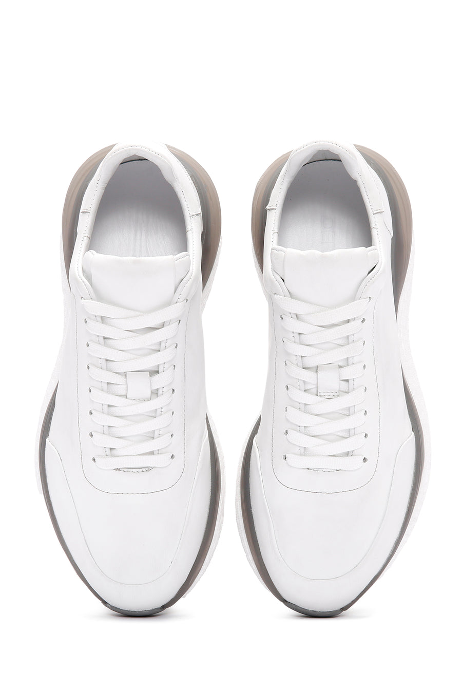 Men's White Lace-up Thick-Sole Leather Sneaker