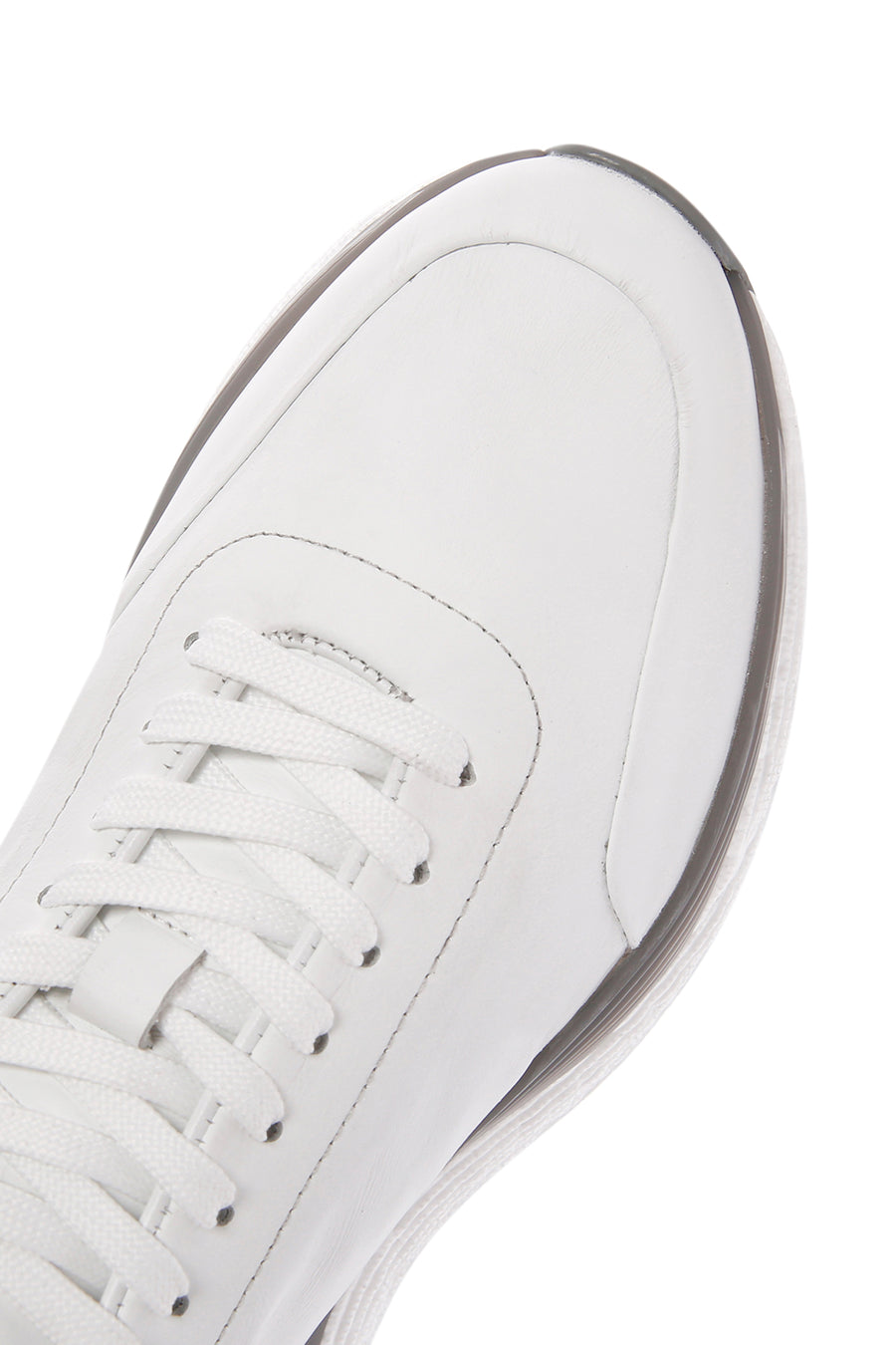 Men's White Lace-up Thick-Sole Leather Sneaker