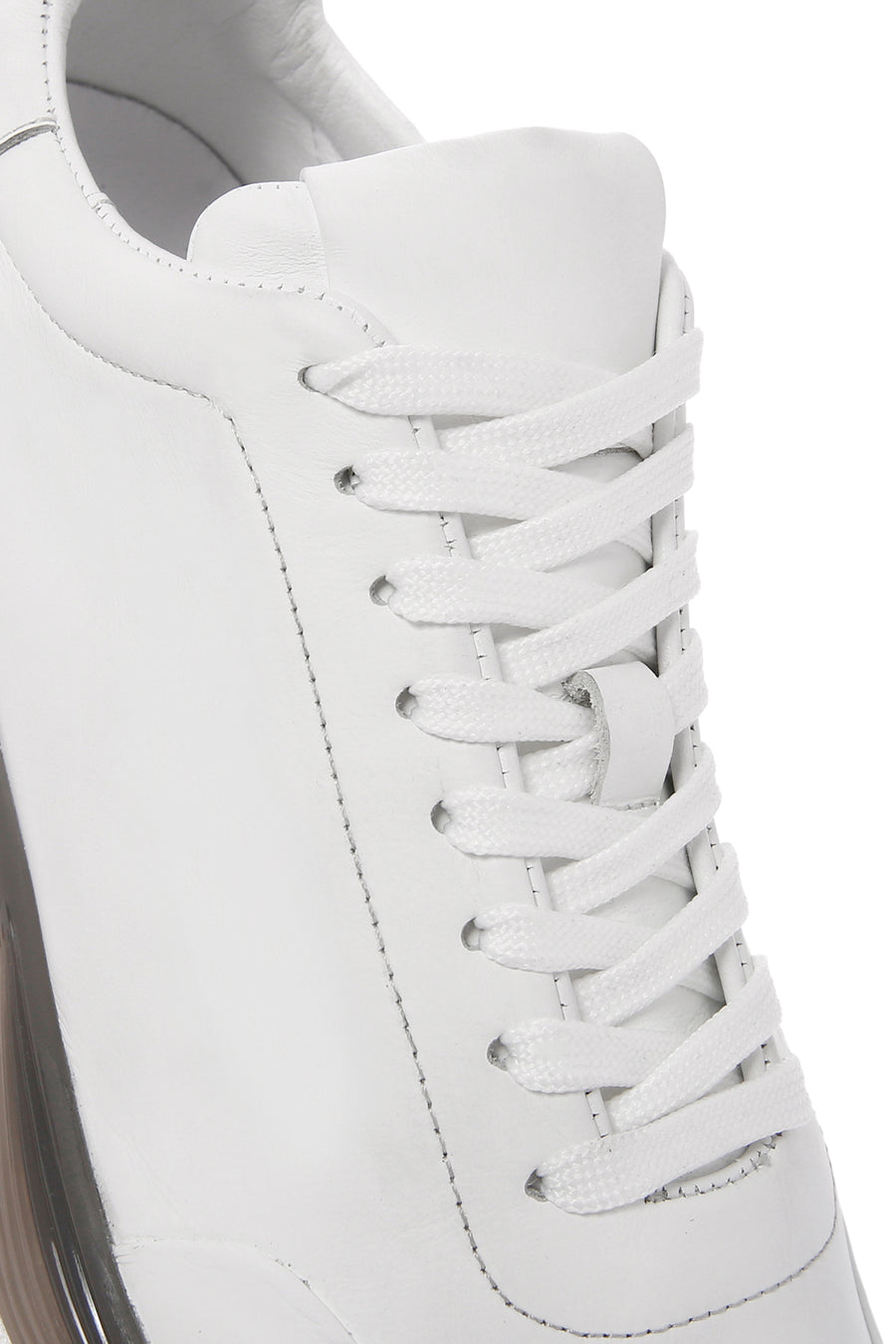 Men's White Lace-up Thick-Sole Leather Sneaker