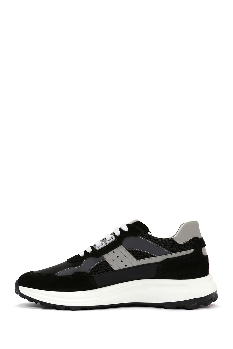 Erkek Siyah Bağcıklı Kalın Tabanlı Deri Sneaker
