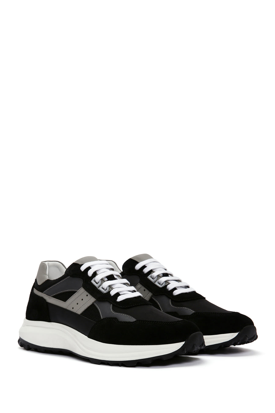Erkek Siyah Bağcıklı Kalın Tabanlı Deri Sneaker
