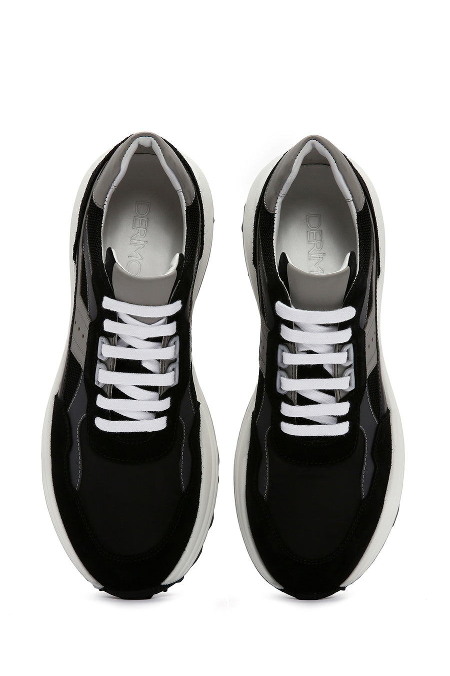 Erkek Siyah Bağcıklı Kalın Tabanlı Deri Sneaker