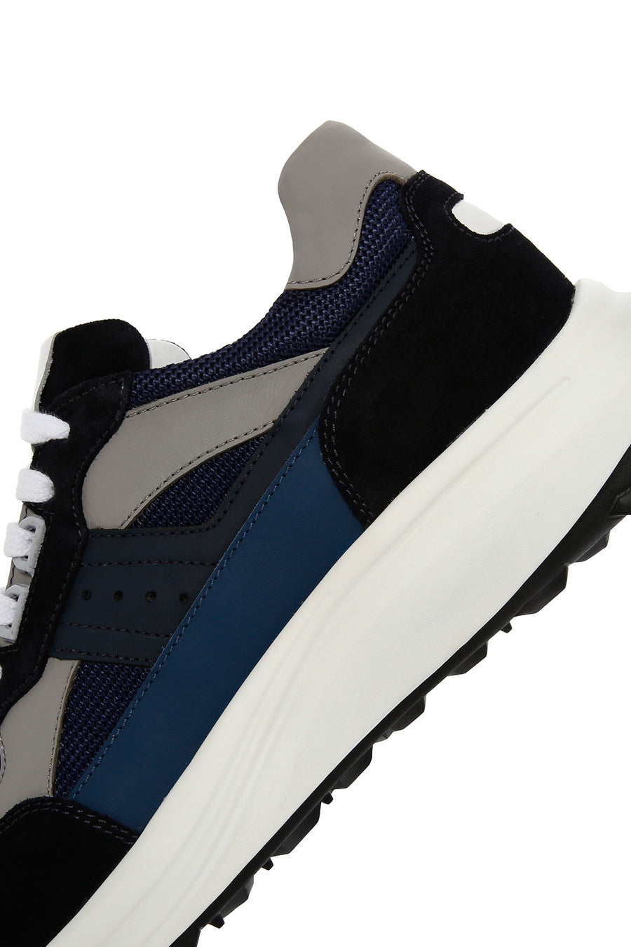 Men's Navy Blue Lace-up Thick-Sole Leather Sneaker