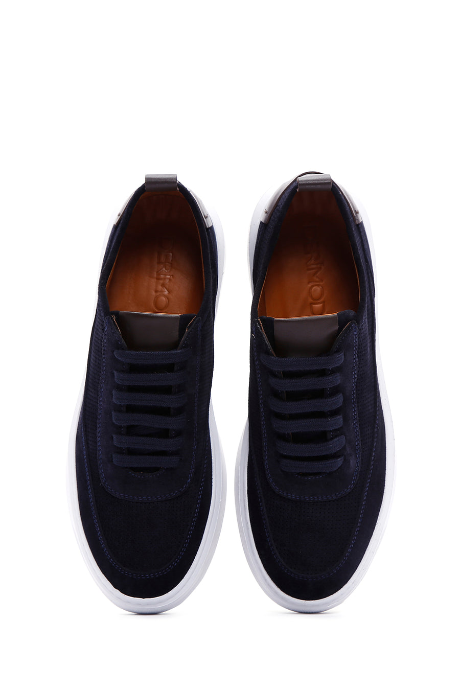 Erkek Lacivert Bağcıklı Kalın Tabanlı Süet Deri Sneaker