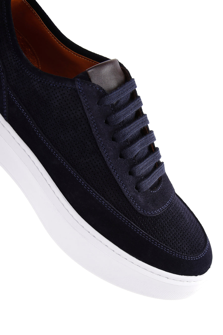 Erkek Lacivert Bağcıklı Kalın Tabanlı Süet Deri Sneaker
