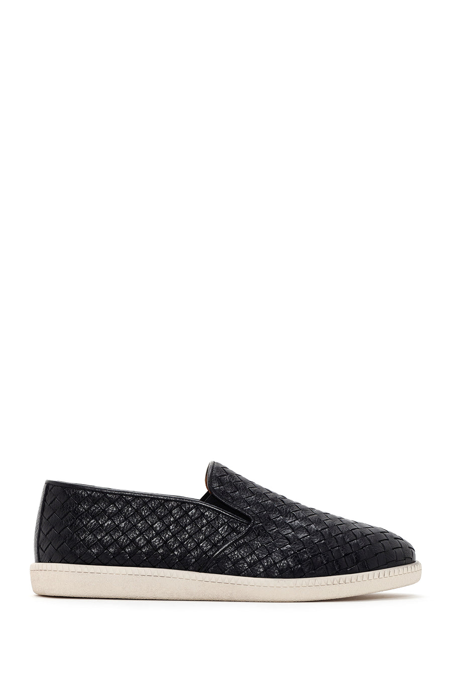 Men's Black Knit Leather Casual Loafer