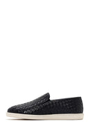 Men's Black Knit Leather Casual Loafer | Derimod