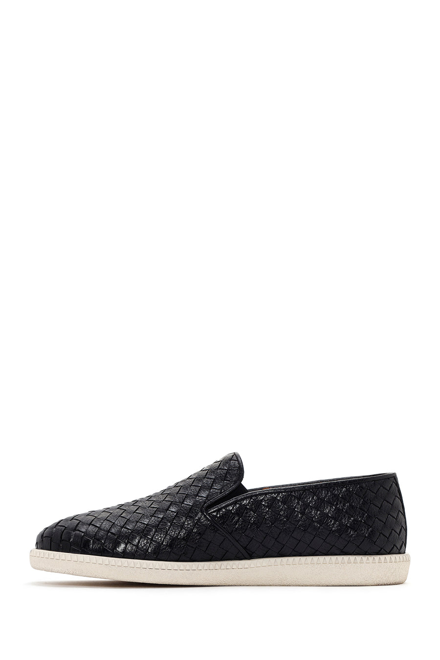 Men's Black Knit Leather Casual Loafer