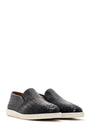 Men's Black Knit Leather Casual Loafer | Derimod