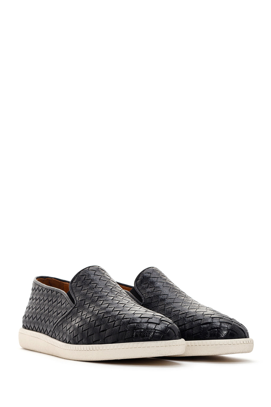 Men's Black Knit Leather Casual Loafer
