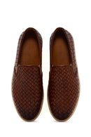 Men's Brown Knit Leather Casual Loafer | Derimod