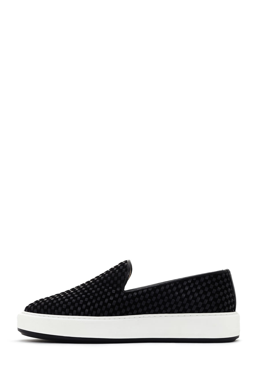 Men's Black Thick Soled Knit Leather Casual Loafer