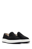 Men's Black Thick Soled Knit Leather Casual Loafer | Derimod