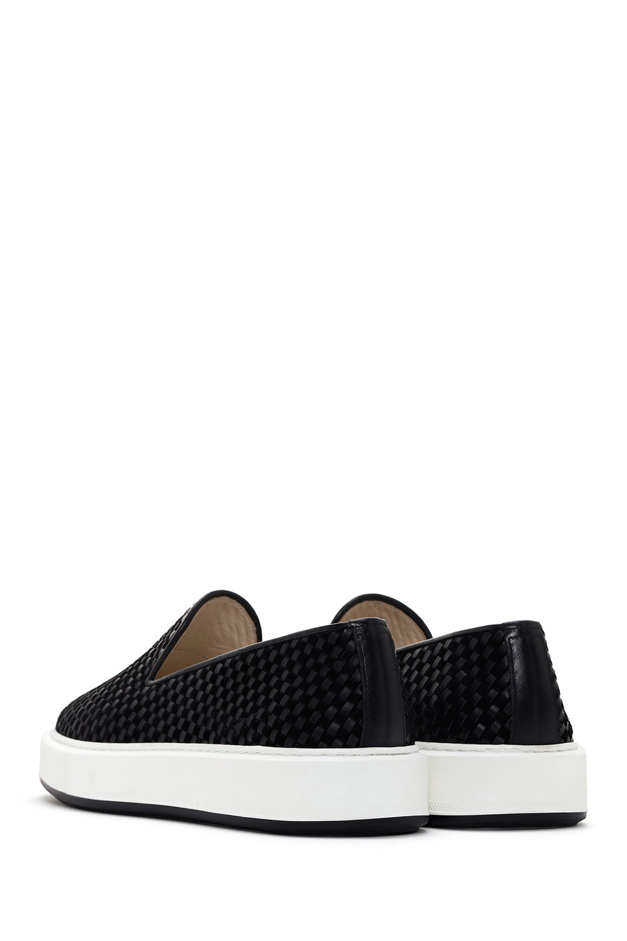 Men's Black Thick Soled Knit Leather Casual Loafer