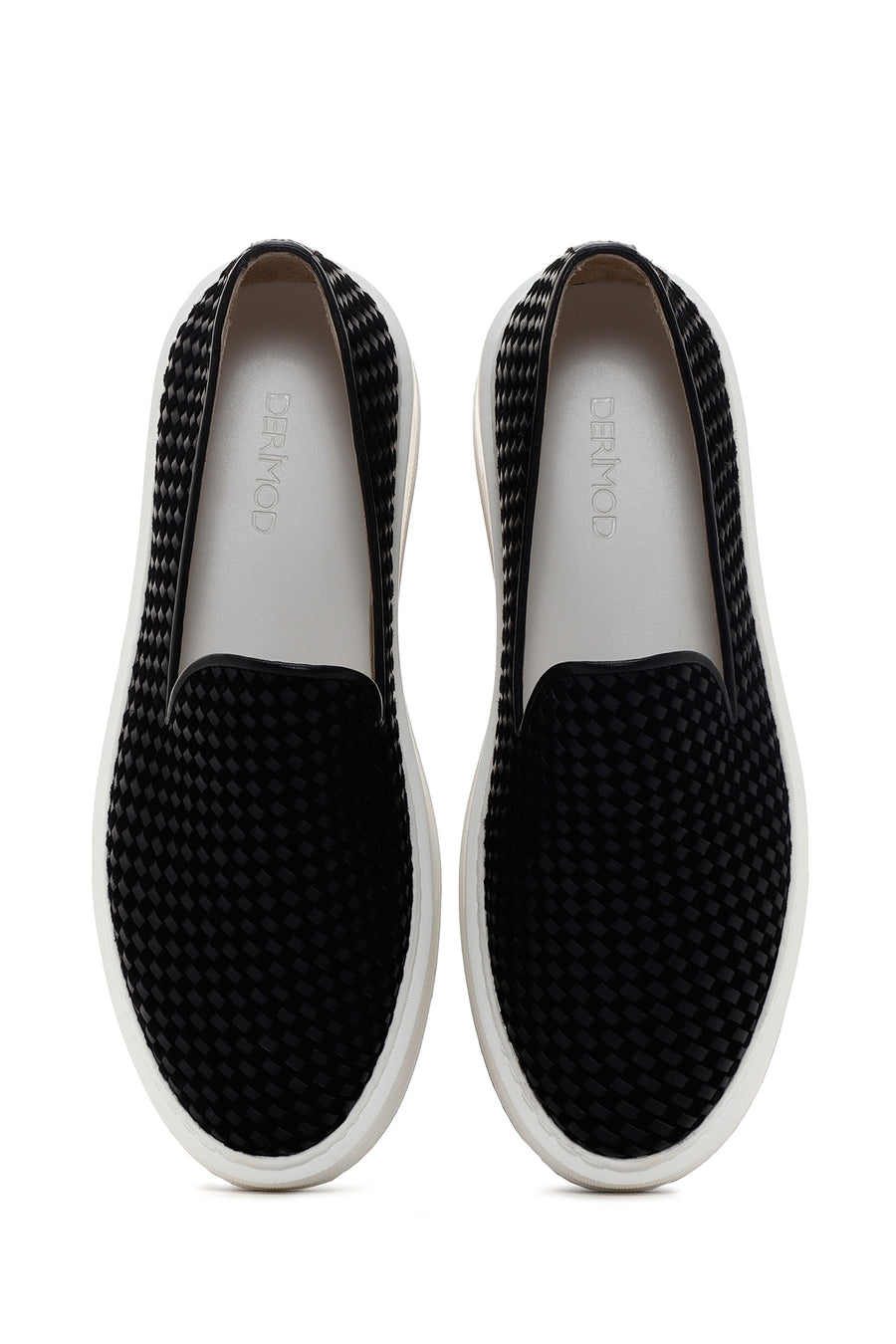 Men's Black Thick Soled Knit Leather Casual Loafer