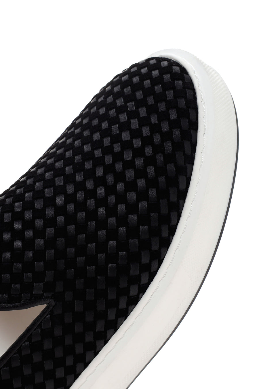 Men's Black Thick Soled Knit Leather Casual Loafer