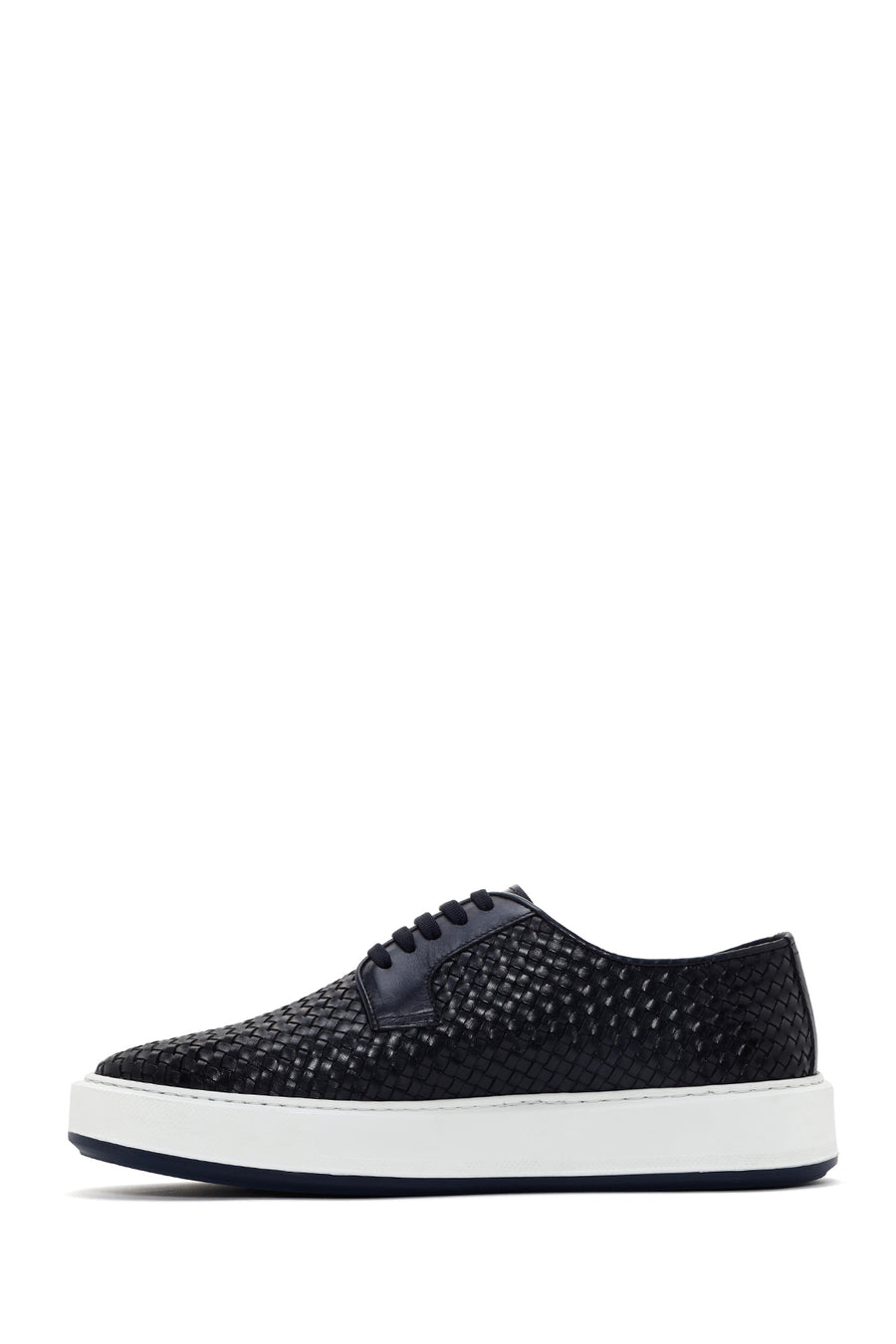 Men's Navy Blue Lace-Up Knitted Leather Casual Shoes